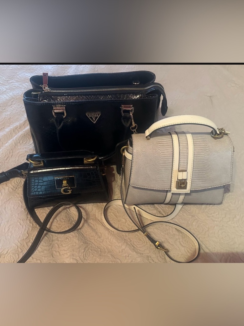 Guess Handbag Trio - Black and White Women’s Crossbody & Satchel
